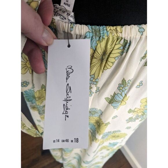 NWT Asos Miss Selfridge Cutout Strappy Wide Leg Jumpsuit - Green Retro Floral 14 - Picture 4 of 11